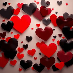 A visually striking image featuring a background composed of intertwined black and red heart shapes, creating a dynamic and romantic atmosphere