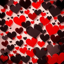 A visually striking image featuring a background composed of intertwined black and red heart shapes, creating a dynamic and romantic atmosphere