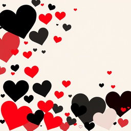 A background design featuring hearts in black, red, and grey tones, creating an abstract yet romantic atmosphere