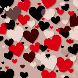 A background design featuring hearts in black, red, and grey tones, creating an abstract yet romantic atmosphere