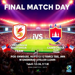 A vibrant and dynamic poster for the final match day featuring the Indonesia Women National Team versus Cambodia Women National Team
