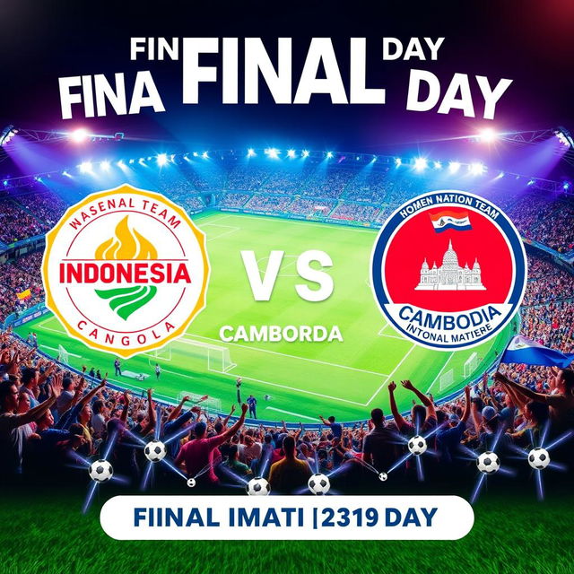 A vibrant and dynamic poster for the final match day featuring the Indonesia Women National Team versus Cambodia Women National Team