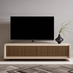 A simple yet luxurious TV unit, with sleek lines, rich materials, and minimalistic design elements.