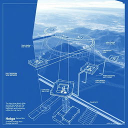 A detailed blueprint of an innovative cable sky cycling design atop a scenic view deck