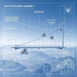 A detailed blueprint of an innovative cable sky cycling design atop a scenic view deck