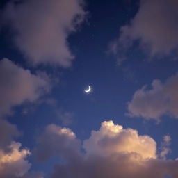 A serene night sky filled with soft, fluffy clouds illuminated by a gentle glow