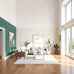 An interior scene showcasing the influence of color on a room's size perception