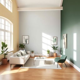 An interior scene showcasing the influence of color on a room's size perception
