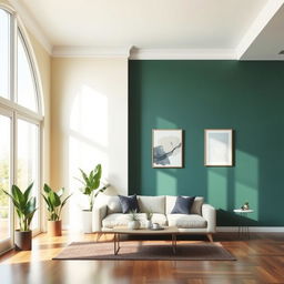 An interior scene showcasing the influence of color on a room's size perception