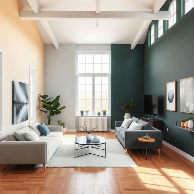 An interior scene showcasing the influence of color on a room's size perception