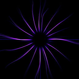 A dark, atmospheric image featuring an abstract design with vibrant purple and white lines radiating from each corner, converging towards the center to create a circular pattern