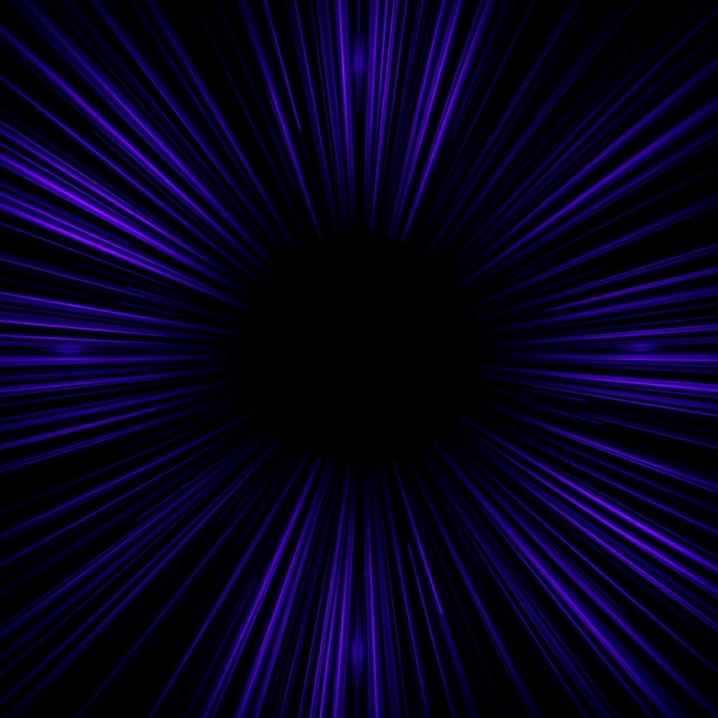 A dark, atmospheric image featuring an abstract design with vibrant purple and white lines radiating from each corner, converging towards the center to create a circular pattern