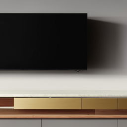 A simple yet luxurious TV unit, with sleek lines, rich materials, and minimalistic design elements.