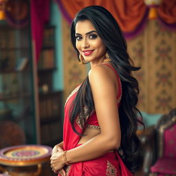 A confident and alluring Indian woman in traditional attire, showcasing her beautiful curves