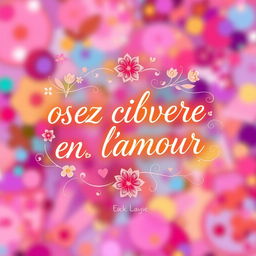 A beautiful and artistic representation of the phrase "osez croire en l'amour" (dare to believe in love), integrated into a vibrant and colorful background