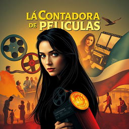 A captivating movie poster inspired by the film 'La Contadora de Peliculas'