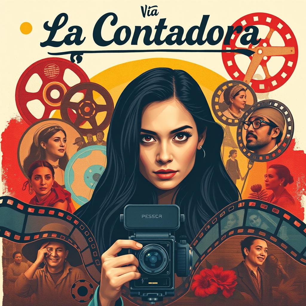 A captivating movie poster inspired by the film 'La Contadora de Peliculas'