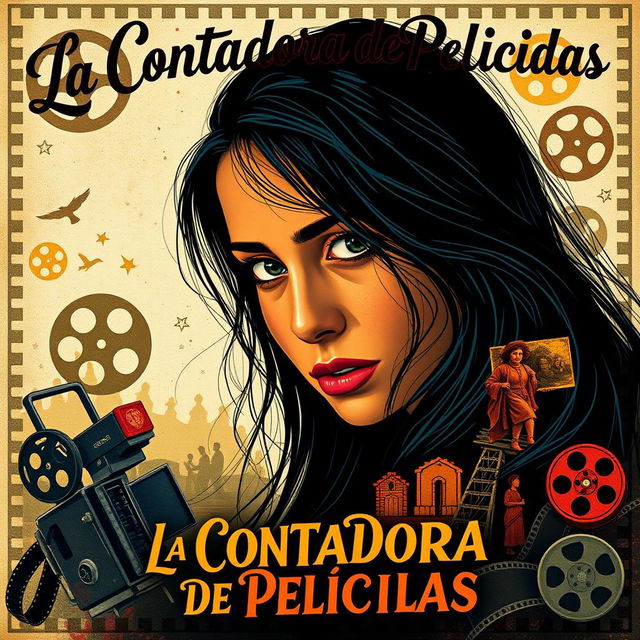 A captivating movie poster inspired by the film 'La Contadora de Peliculas'