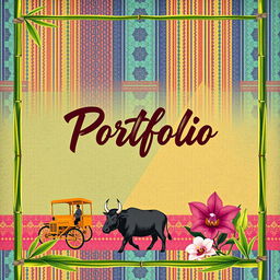A captivating cover page design for a portfolio centered around Filipino subjects, seamlessly integrating cultural elements that reflect the Philippines' rich heritage
