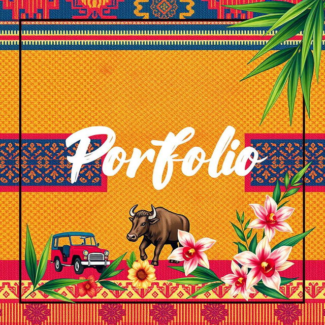 A captivating cover page design for a portfolio centered around Filipino subjects, seamlessly integrating cultural elements that reflect the Philippines' rich heritage