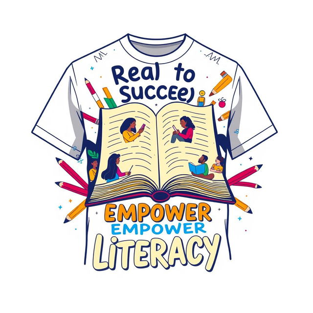 A t-shirt design featuring the theme of a literacy movement