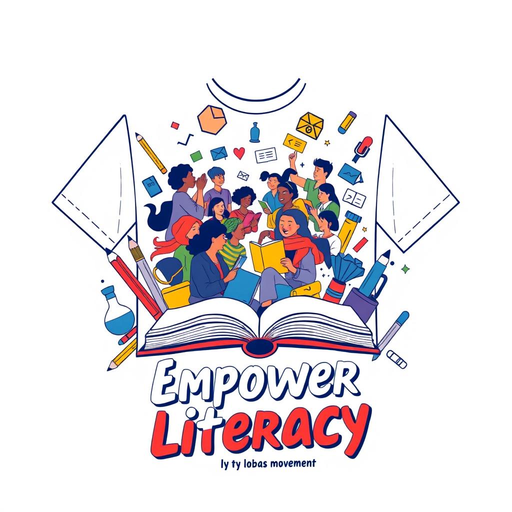 A t-shirt design featuring the theme of a literacy movement