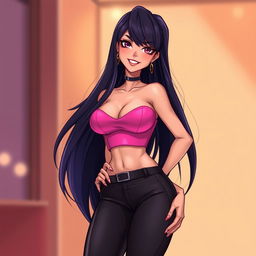 A stunning illustration of a hot female character, blending features from both styles