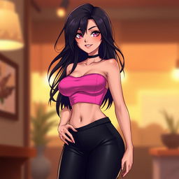 A stunning illustration of a hot female character, blending features from both styles