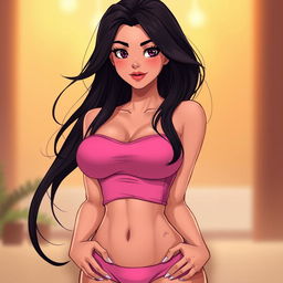 A realistic illustration of a hot female character, merging features from two different styles