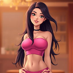 A realistic illustration of a hot female character, merging features from two different styles