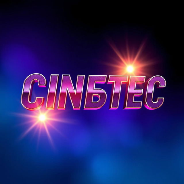 An artistic representation of the word 'CINEStec' in bold, vibrant letters illuminated by flashing lights at each corner
