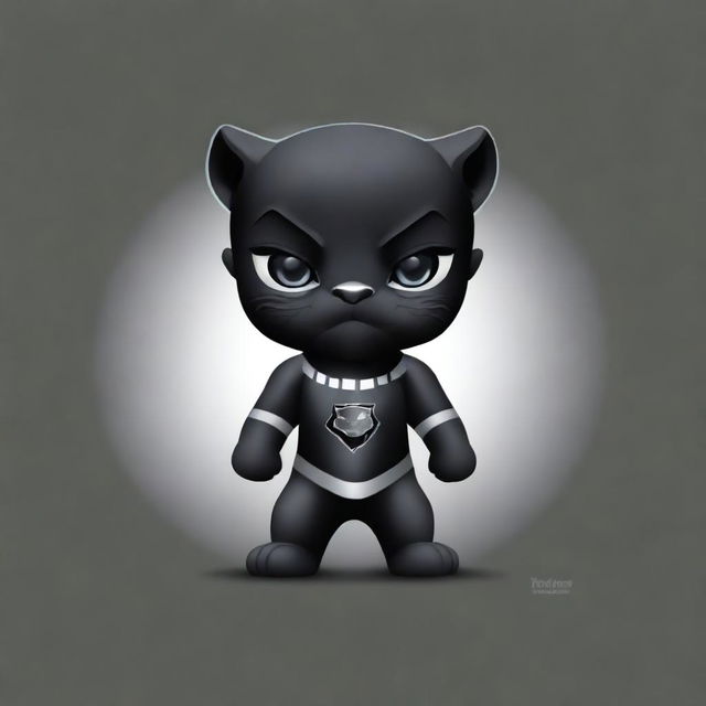 An adorable digital art piece featuring a baby version of the Black Panther, a Marvel character, wearing an Oakland Raiders shirt