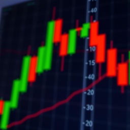 A detailed close-up of a doji candlestick on a financial trading chart, showcasing the thin line of the candlestick with equal open and close prices, set against a backdrop of colorful candlestick patterns