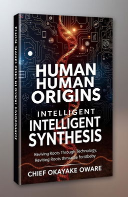 A visually striking front book cover for the title "Human Origins Intelligent Synthesis: Reviving Roots Through Technology" by CHIEF OKASAMAFO ANOYKE OWARE