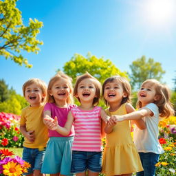 A joyful scene featuring a group of children singing together, their faces filled with happiness and excitement