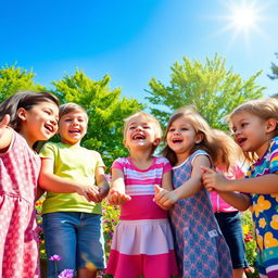 A joyful scene featuring a group of children singing together, their faces filled with happiness and excitement