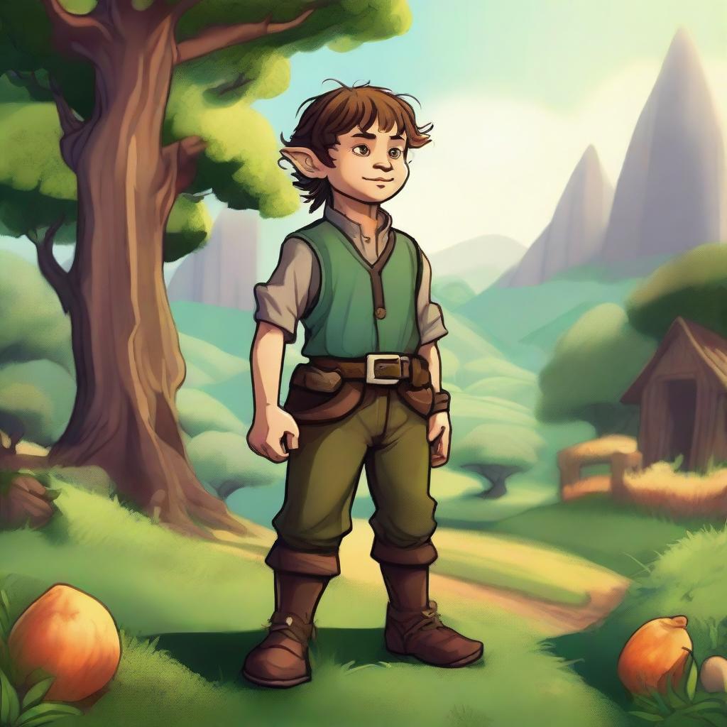 A high-quality digital art illustration of a male halfling farmer