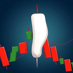 A detailed illustration of a doji candlestick in a financial trading context, showcasing the typical features of a doji candle including a small body and long upper and lower shadows, representing market indecision