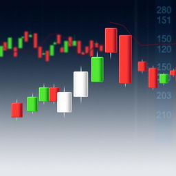 A detailed illustration of a doji candlestick in a financial trading context, showcasing the typical features of a doji candle including a small body and long upper and lower shadows, representing market indecision