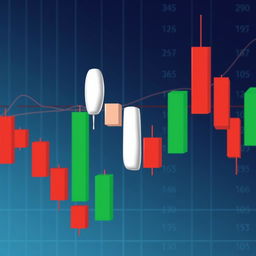 A detailed illustration of a doji candlestick in a financial trading context, showcasing the typical features of a doji candle including a small body and long upper and lower shadows, representing market indecision
