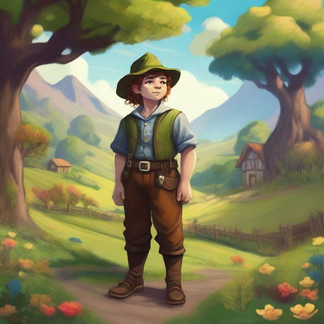 A high-quality digital art illustration of a male halfling farmer