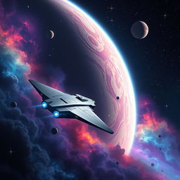 A breathtaking digital art scene depicting an expansive space exploration setting for a sci-fi book cover