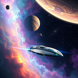 A breathtaking digital art scene depicting an expansive space exploration setting for a sci-fi book cover