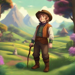 A high-quality digital art illustration of a male halfling farmer