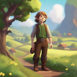 A high-quality digital art illustration of a male halfling farmer