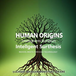 A realistic front book cover for the title "Human Origins Intelligent Synthesis: Reviving Roots Through Technology" by CHIEF OKASAMAFO ANOYKE OWARE