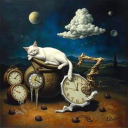 A surreal painting inspired by Salvador Dalí's 'The Persistence of Memory' featuring dark colors and a dreamy atmosphere