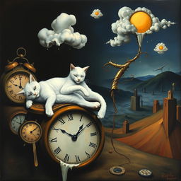A surreal painting inspired by Salvador Dalí's 'The Persistence of Memory' featuring dark colors and a dreamy atmosphere