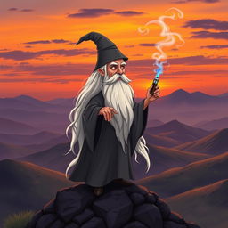 A whimsical depiction of Gandalf the Grey, the iconic wizard from J
