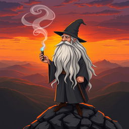 A whimsical depiction of Gandalf the Grey, the iconic wizard from J